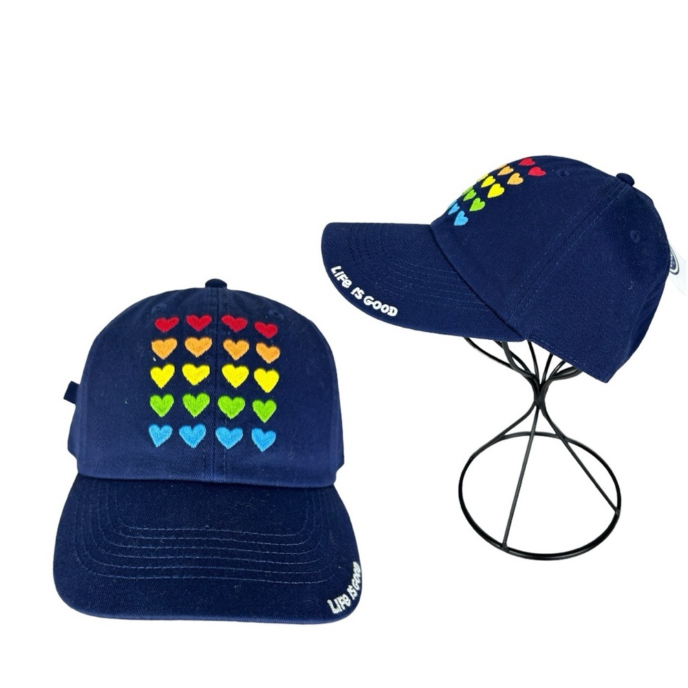 LIFE IS GOOD Unisex Classic Baseball Cap Pride Heart Stack 100% Cotton